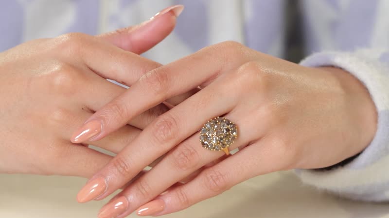 Rose Cut Natural Champagne Diamond Cluster Ring in 14K Yellow Gold Over Sterling Silver 3.00 ctw