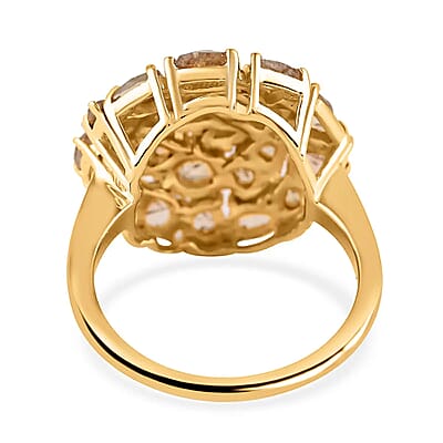 Rose Cut Natural Champagne Diamond Ring in 14K Yellow Gold Plated Sterling Silver, Diamond Cluster Ring, Diamond Jewelry 3.00 ctw