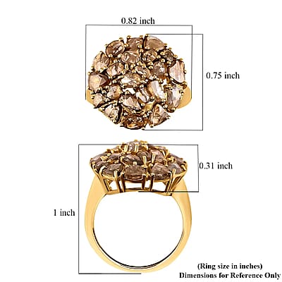 Rose Cut Natural Champagne Diamond Ring in 14K Yellow Gold Plated Sterling Silver, Diamond Cluster Ring, Diamond Jewelry 3.00 ctw