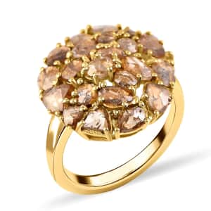 Rose Cut Natural Champagne Diamond Ring in 14K Yellow Gold Plated Sterling Silver, Diamond Cluster Ring, Diamond Jewelry 3.00 ctw