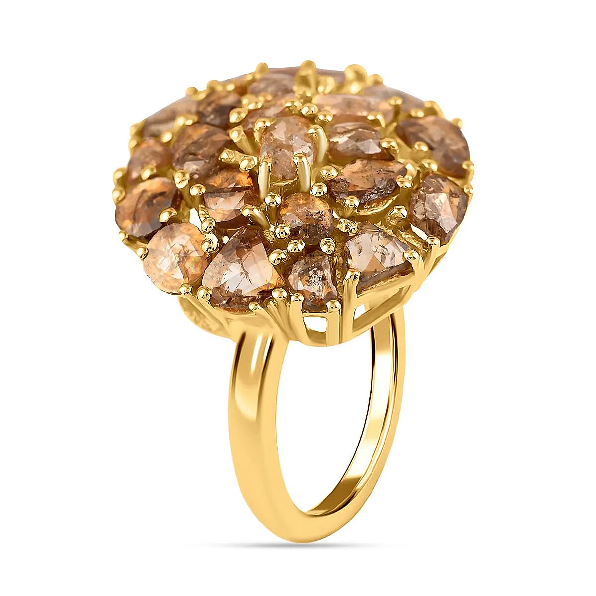 Rose Cut Natural Champagne Diamond Ring in 14K Yellow Gold Plated Sterling Silver, Diamond Cluster Ring, Diamond Jewelry (Size 7.0) 3.00 ctw image number 3