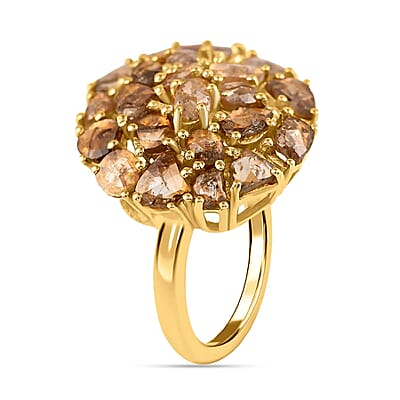 Rose Cut Natural Champagne Diamond Ring in 14K Yellow Gold Plated Sterling Silver, Diamond Cluster Ring, Diamond Jewelry (Size 7.0) 3.00 ctw