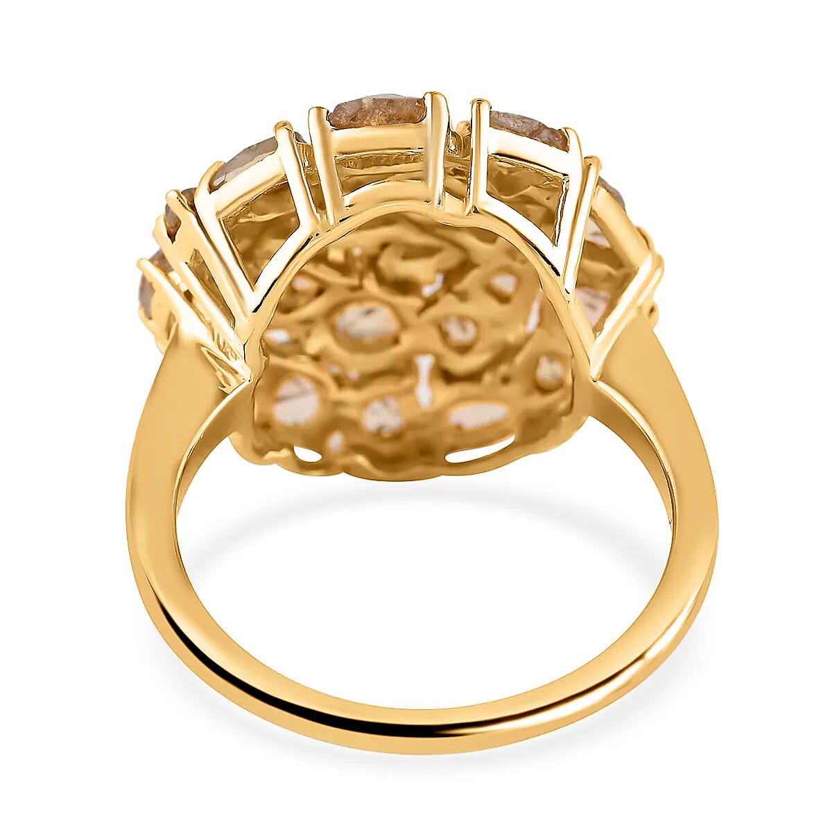 Rose Cut Natural Champagne Diamond Ring in 14K Yellow Gold Plated Sterling Silver, Diamond Cluster Ring, Diamond Jewelry (Size 7.0) 3.00 ctw