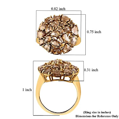 Rose Cut Natural Champagne Diamond Ring in 14K Yellow Gold Plated Sterling Silver, Diamond Cluster Ring, Diamond Jewelry (Size 7.0) 3.00 ctw