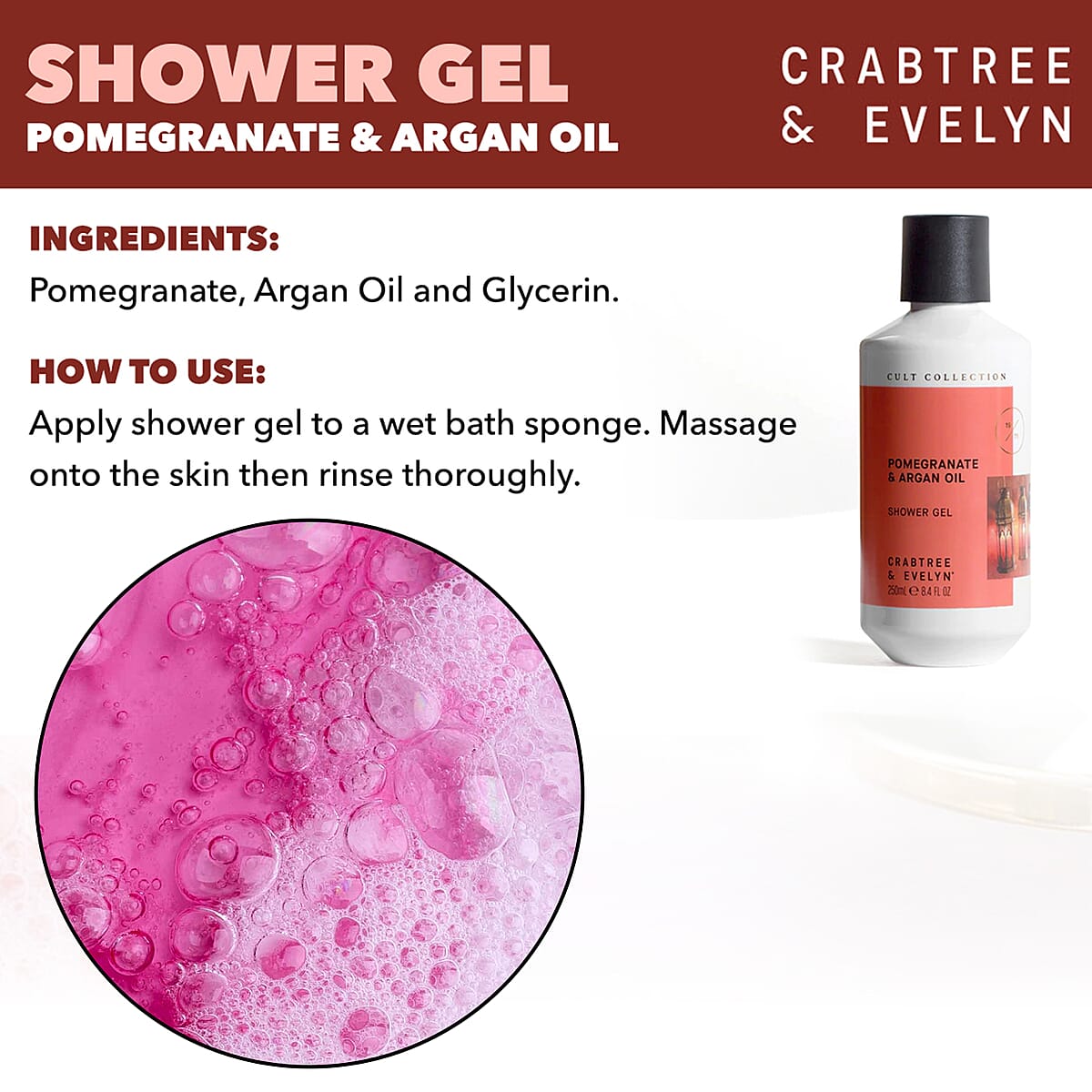 CLOSEOUT Crabtree & Evelyn Cult Collection Pomegranate & Argan Oil Shower Gel 8.4 Oz image number 3