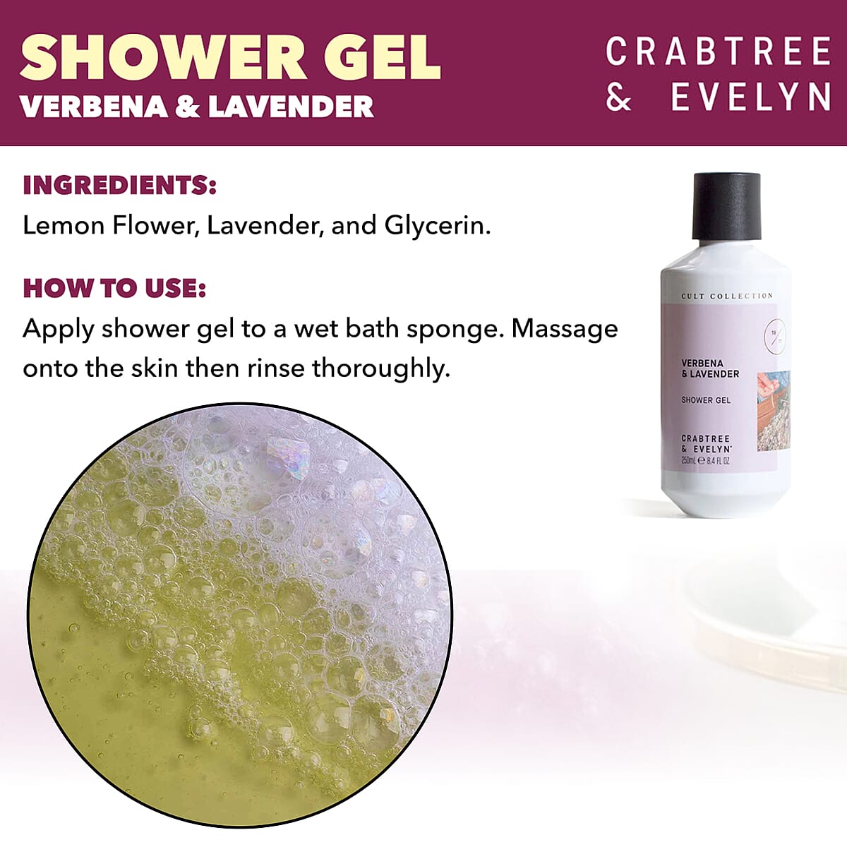 CLOSEOUT Crabtree & Evelyn Cult Collection Verbena & Lavender Shower Gel 8.4 Oz image number 3