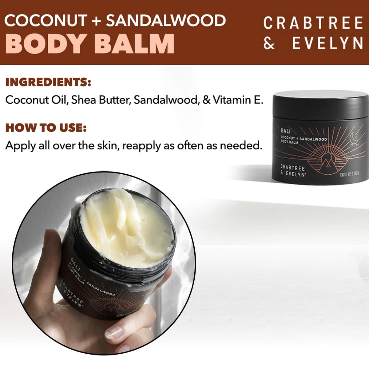 Closeout Crabtree & Evelyn Bali Raw Coconut & Sandalwood Body Balm 3.3 Oz image number 3