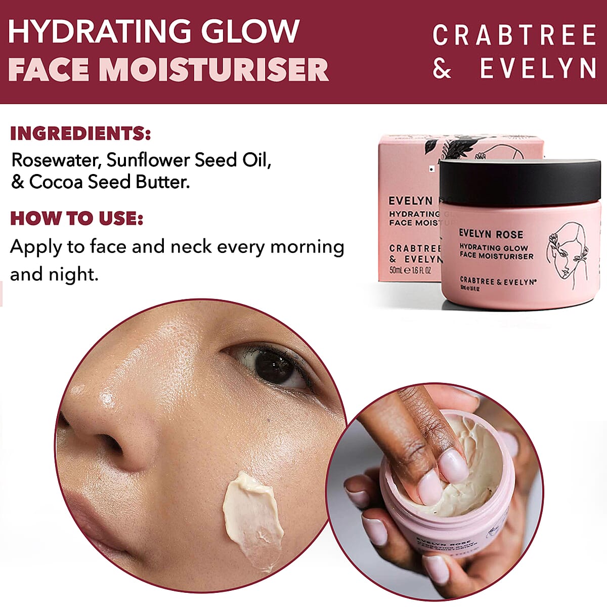 Closeout Crabtree & Evelyn Evelyn Rose Hydrating Glow Face Moisturizer 1.6Oz image number 3