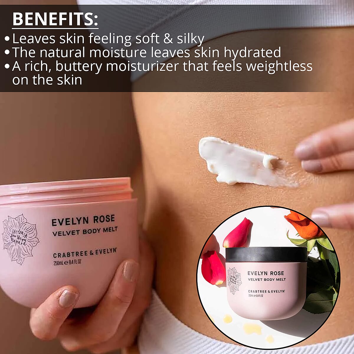 CLOSEOUT Crabtree & Evelyn Evelyn Rose Velvet Body Melt 250ML 8.4oz image number 2