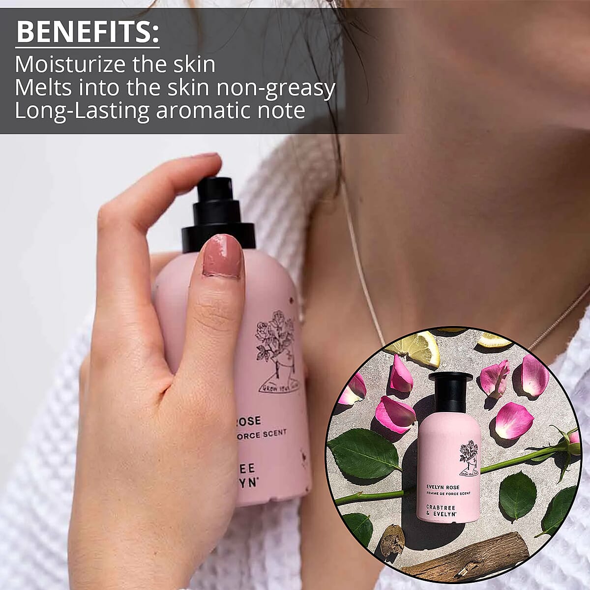 Closeout Crabtree & Evelyn Evelyn Rose Femme De Force Scent 100ML 3.3oz | Fresh Floral Perfumes for Women | Floral Fragrances | Women's Floral Perfume image number 2