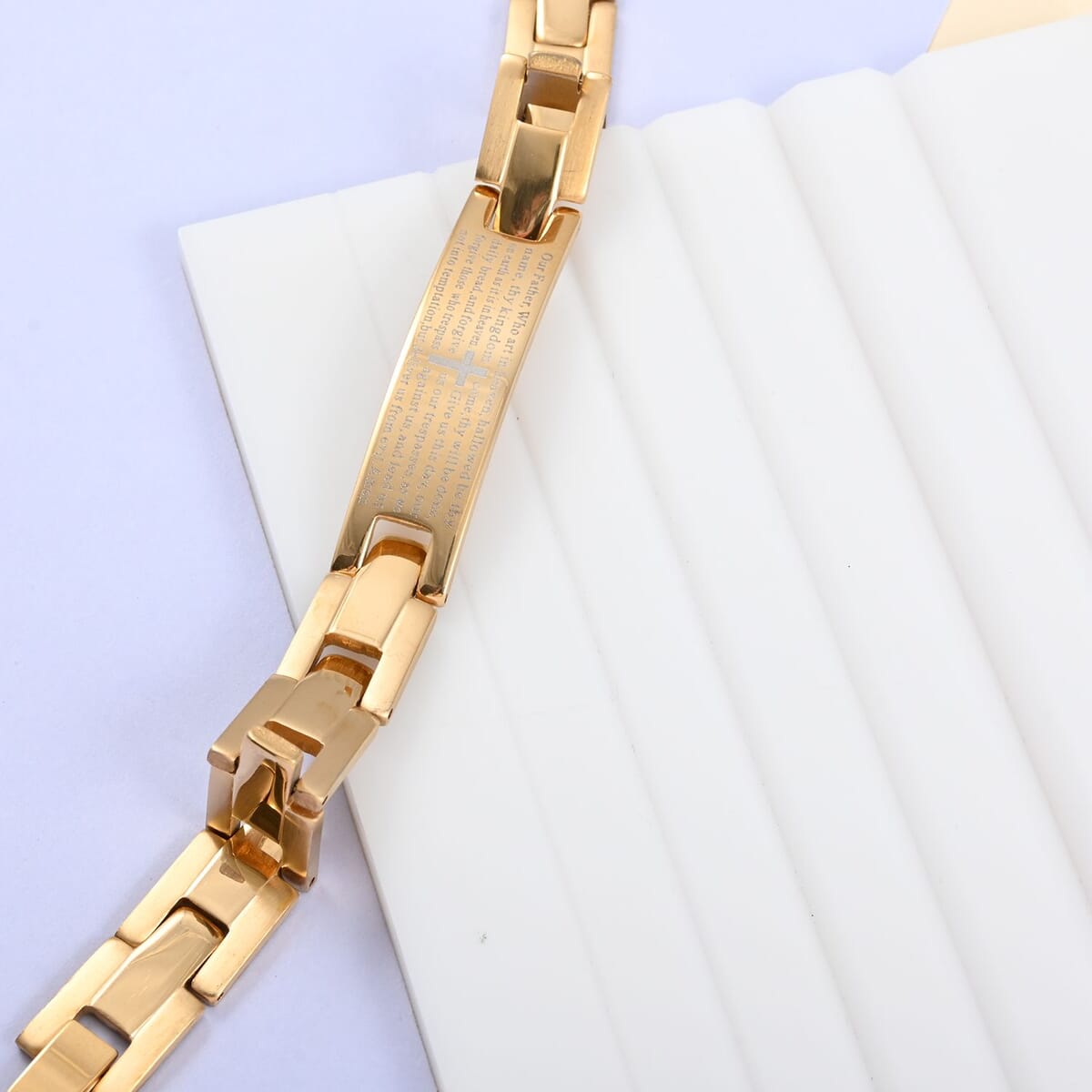 12mm Prayer Link Bracelet in ION Plated Yellow Gold Stainless Steel (8.00 In) 39.90 Grams image number 1