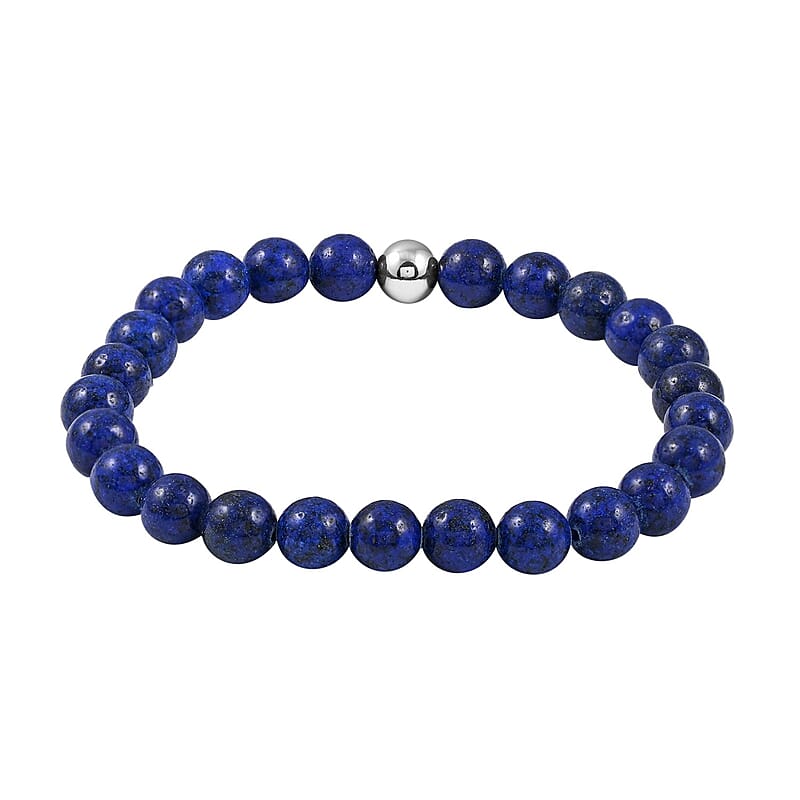 Lapis Lazuli Beaded Stretch Bracelet in Stainless Steel 60.50 ctw , Tarnish-Free, Waterproof, Sweat Proof Jewelry