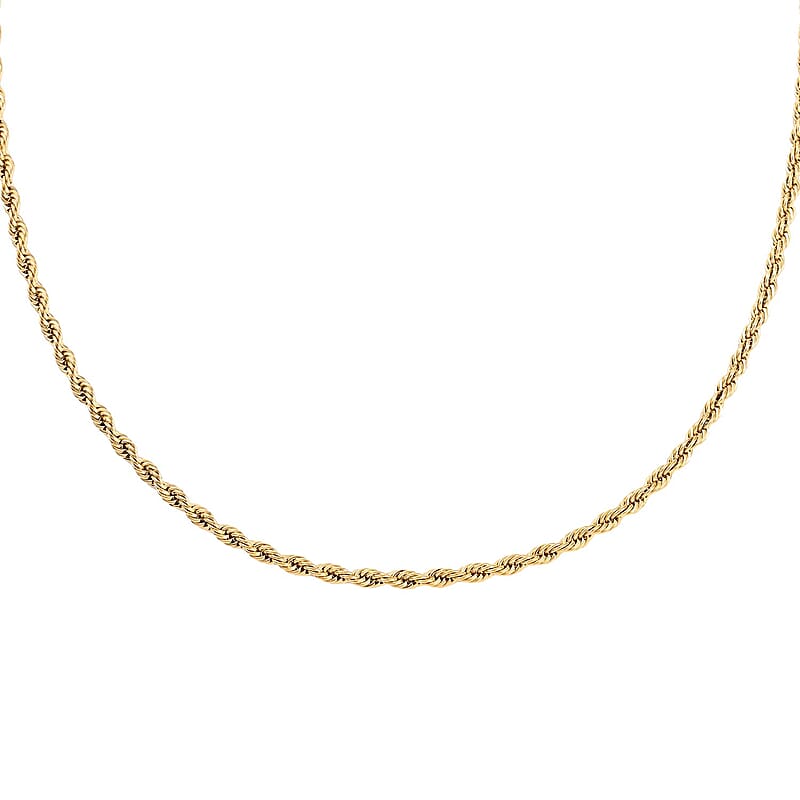 2mm Rope Necklace (24 Inches) in ION Plated YG Stainless Steel , Tarnish-Free, Waterproof, Sweat Proof Jewelry