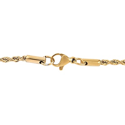 2mm Rope Necklace (24 Inches) in ION Plated YG Stainless Steel , Tarnish-Free, Waterproof, Sweat Proof Jewelry
