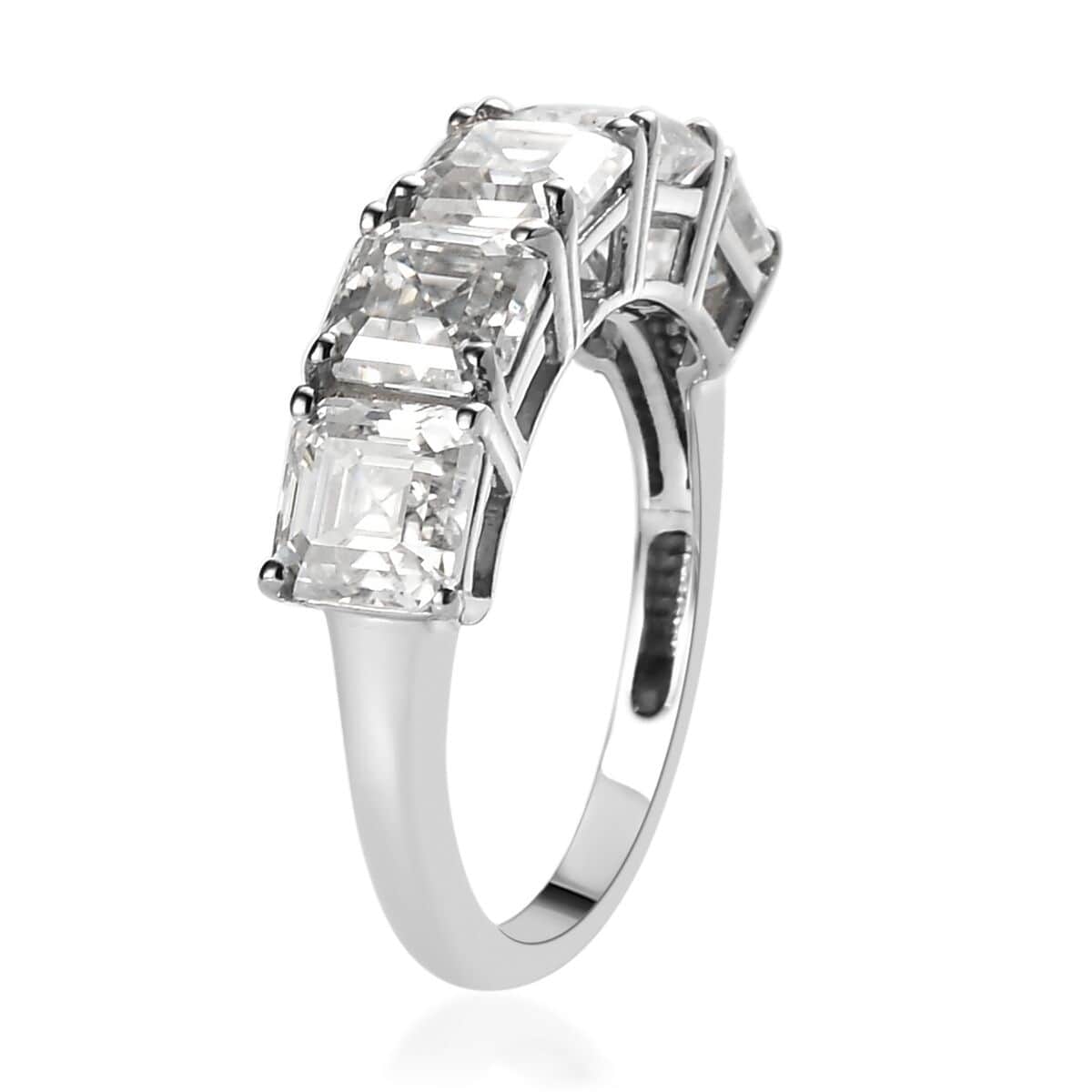 Asscher Cut Moissanite 5 Stone Ring , Moissanite Ring , Platinum Over Sterling Silver Ring 3.35 ctw (Size 5.0) image number 3