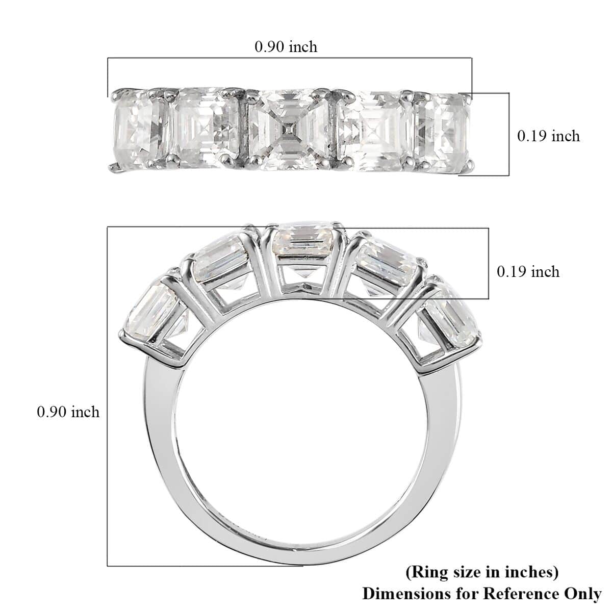 Asscher Cut Moissanite 5 Stone Ring , Moissanite Ring , Platinum Over Sterling Silver Ring 3.35 ctw (Size 5.0) image number 5
