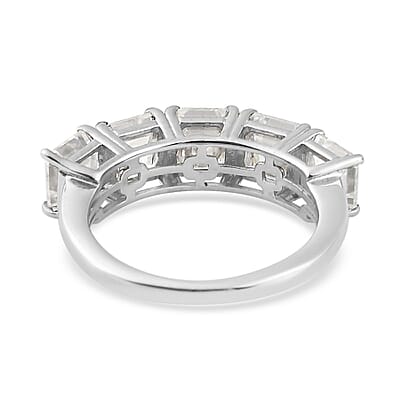D'Joy Asscher Cut Moissanite 3.35 ctw  5 Stone Ring Platinum Over Sterling Silver Ring (Size 6.0)
