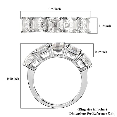 D'Joy Asscher Cut Moissanite 3.35 ctw  5 Stone Ring Platinum Over Sterling Silver Ring (Size 6.0)