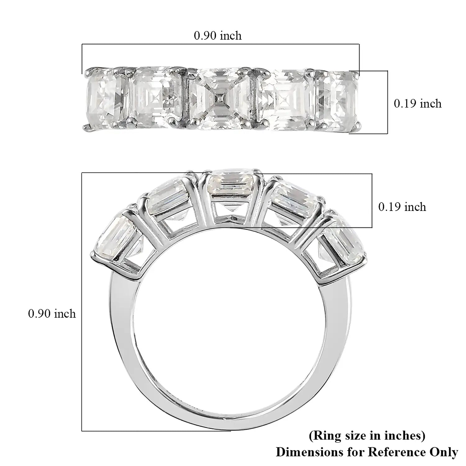 D'Joy Asscher Cut Moissanite 3.35 ctw  5 Stone Ring Platinum Over Sterling Silver Ring (Size 6.0)