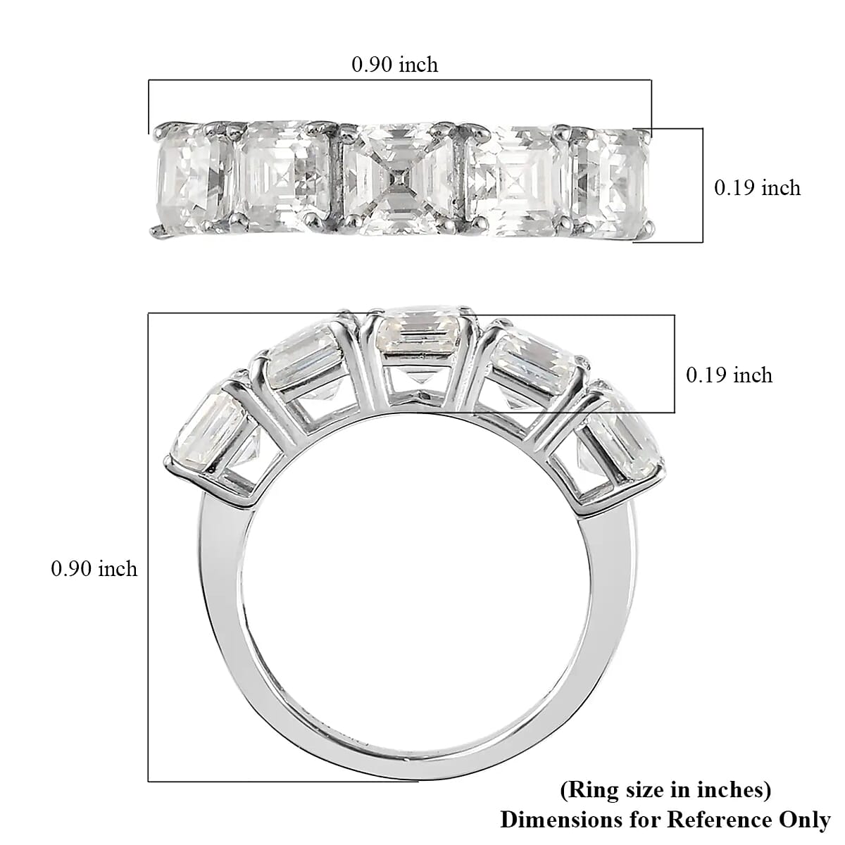 D'Joy Asscher Cut Moissanite 3.35 ctw  5 Stone Ring Platinum Over Sterling Silver Ring (Size 6.0) image number 6