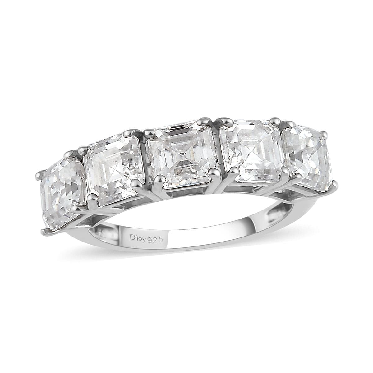 D'Joy Asscher Cut Moissanite 3.35 ctw  5 Stone Ring Platinum Over Sterling Silver Ring (Size 7.0) image number 0