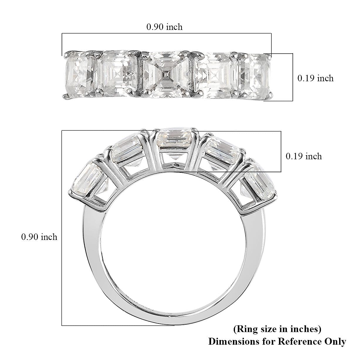 D'Joy Asscher Cut Moissanite 3.35 ctw  5 Stone Ring Platinum Over Sterling Silver Ring (Size 7.0) image number 5