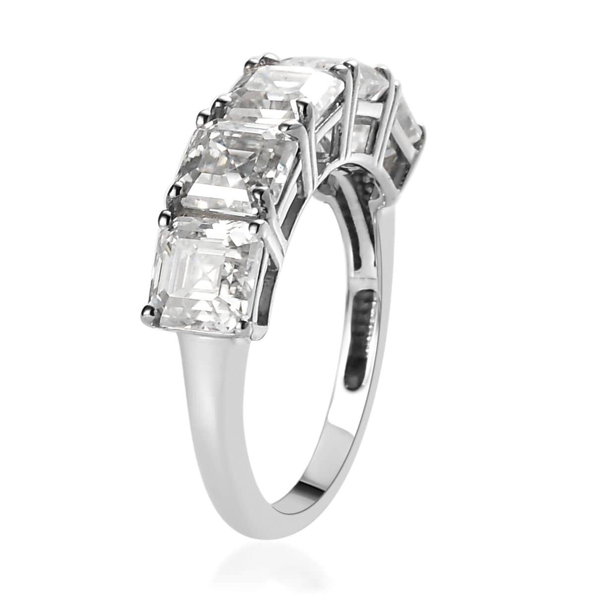 Asscher Cut Moissanite 3.35 ctw 5 Stone Ring , Moissanite Ring , Platinum Over Sterling Silver Ring (Size 8.0) image number 3