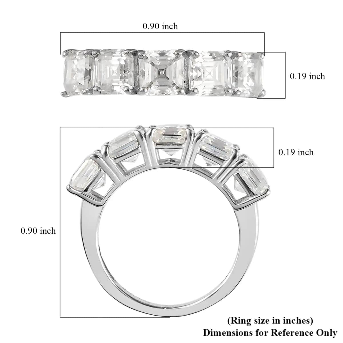 Asscher Cut Moissanite 3.35 ctw 5 Stone Ring , Moissanite Ring , Platinum Over Sterling Silver Ring (Size 8.0) image number 6