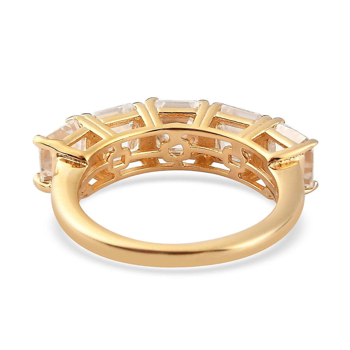 Asscher Cut Moissanite 3.35 ctw 5 Stone Ring , Moissanite Ring , Vermeil Yellow Gold Over Sterling Silver Ring (Size 7.0) image number 4
