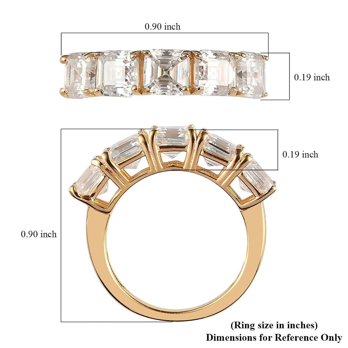 Asscher Cut Moissanite 3.35 ctw 5 Stone Ring , Moissanite Ring , Vermeil Yellow Gold Over Sterling Silver Ring (Size 7.0) image number 5