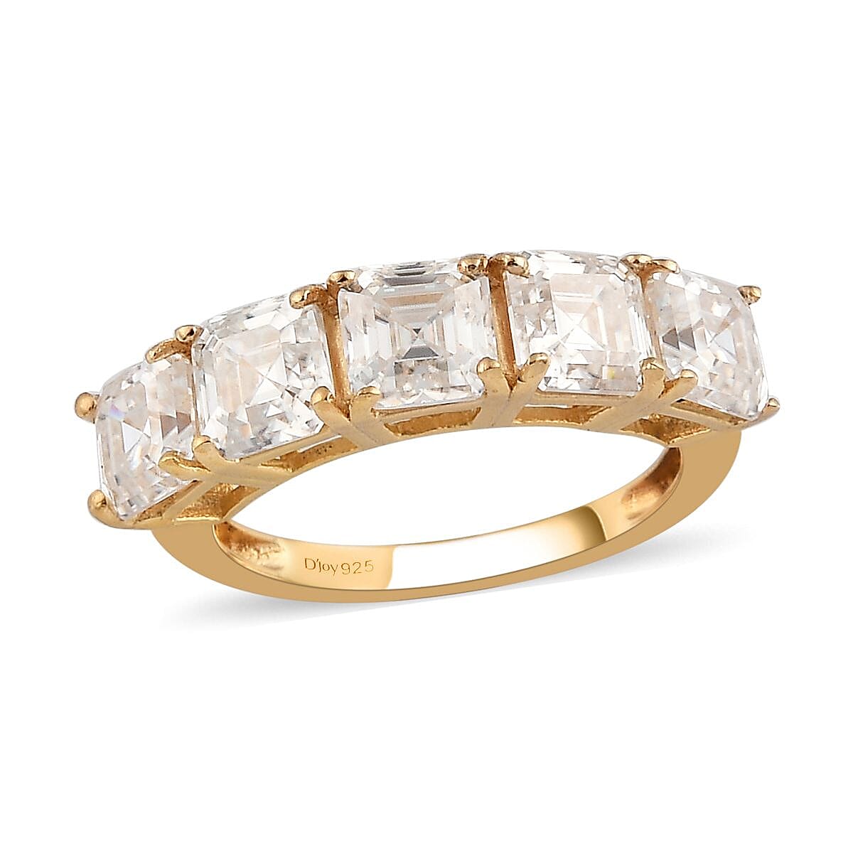 Asscher Cut Moissanite 5 Stone Ring , Moissanite Ring , Vermeil Yellow Gold Over Sterling Silver Ring 3.35 ctw (Size 9.0) image number 0