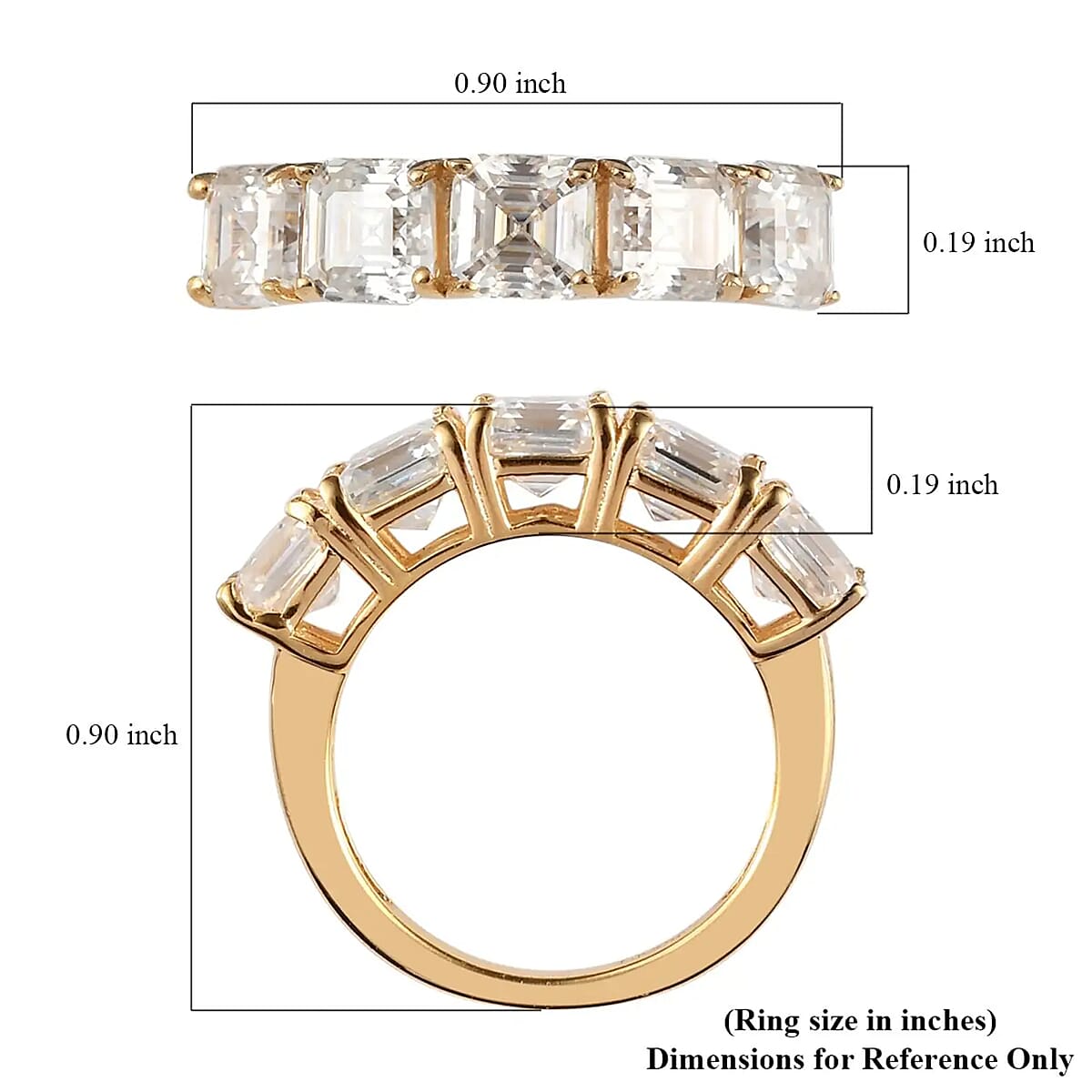 Asscher Cut Moissanite 5 Stone Ring , Moissanite Ring , Vermeil Yellow Gold Over Sterling Silver Ring 3.35 ctw (Size 9.0) image number 6