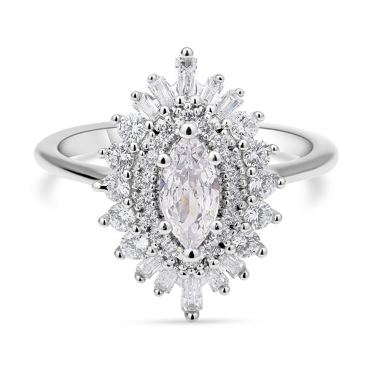 Simulated Diamond Cocktail Ring in Silvertone (Size 10.0) 1.85 ctw