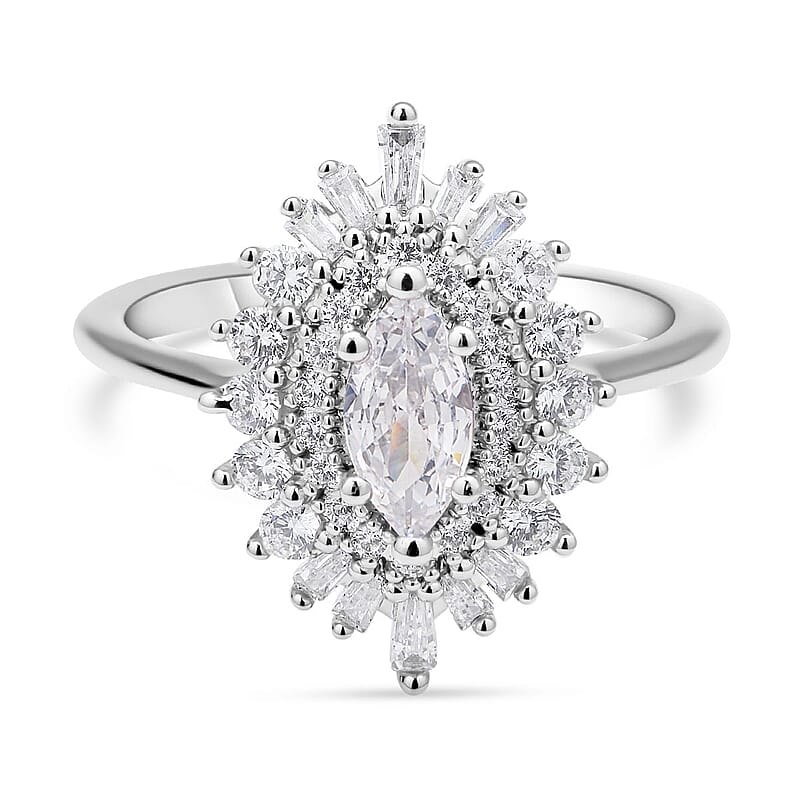 Simulated Diamond Cocktail Ring in Silvertone (Size 10.0) 1.85 ctw