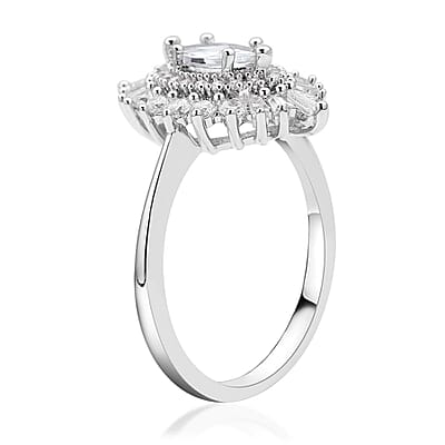 Simulated Diamond Cocktail Ring in Silvertone (Size 10.0) 1.85 ctw