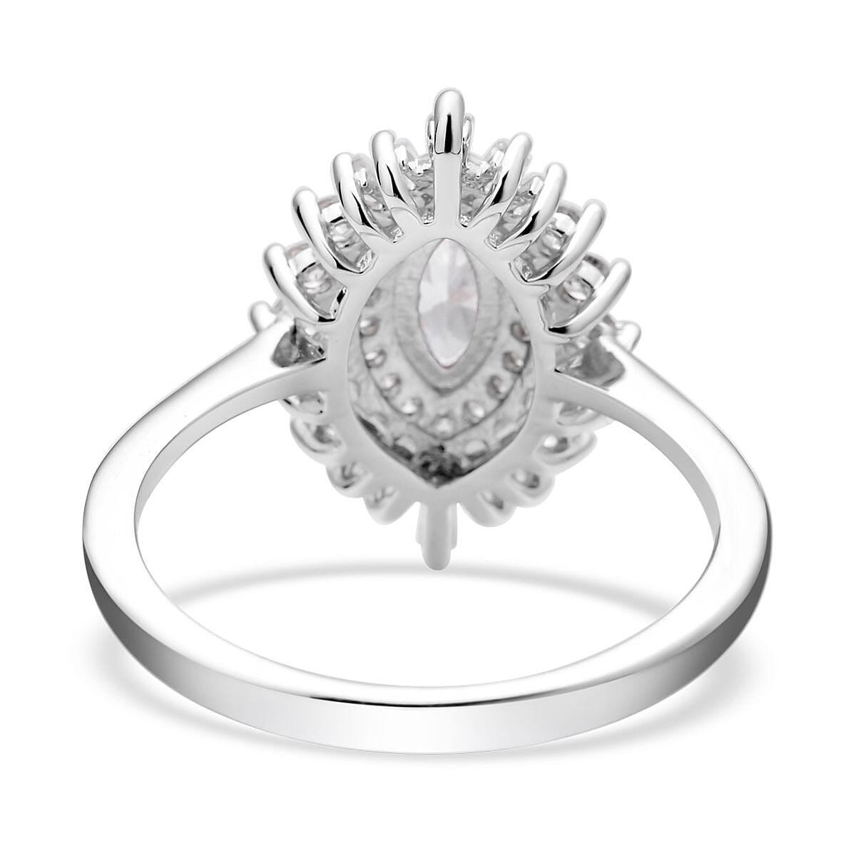 Simulated Diamond Cocktail Ring in Silvertone (Size 10.0) 1.85 ctw