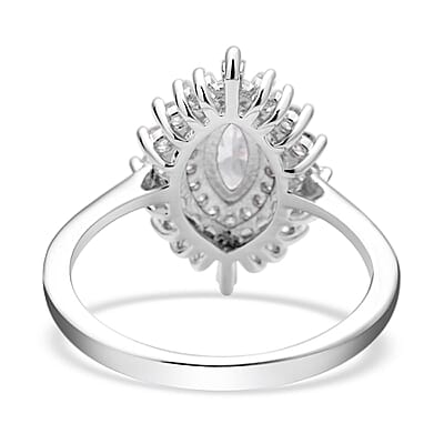Simulated Diamond Cocktail Ring in Silvertone (Size 10.0) 1.85 ctw