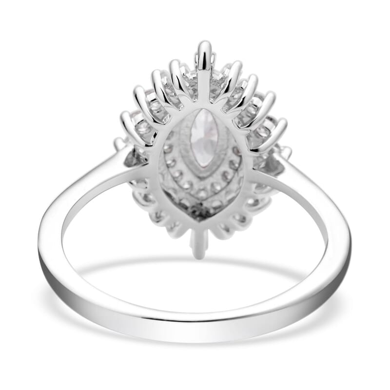 Simulated Diamond Cocktail Ring in Silvertone (Size 10.0) 1.85 ctw