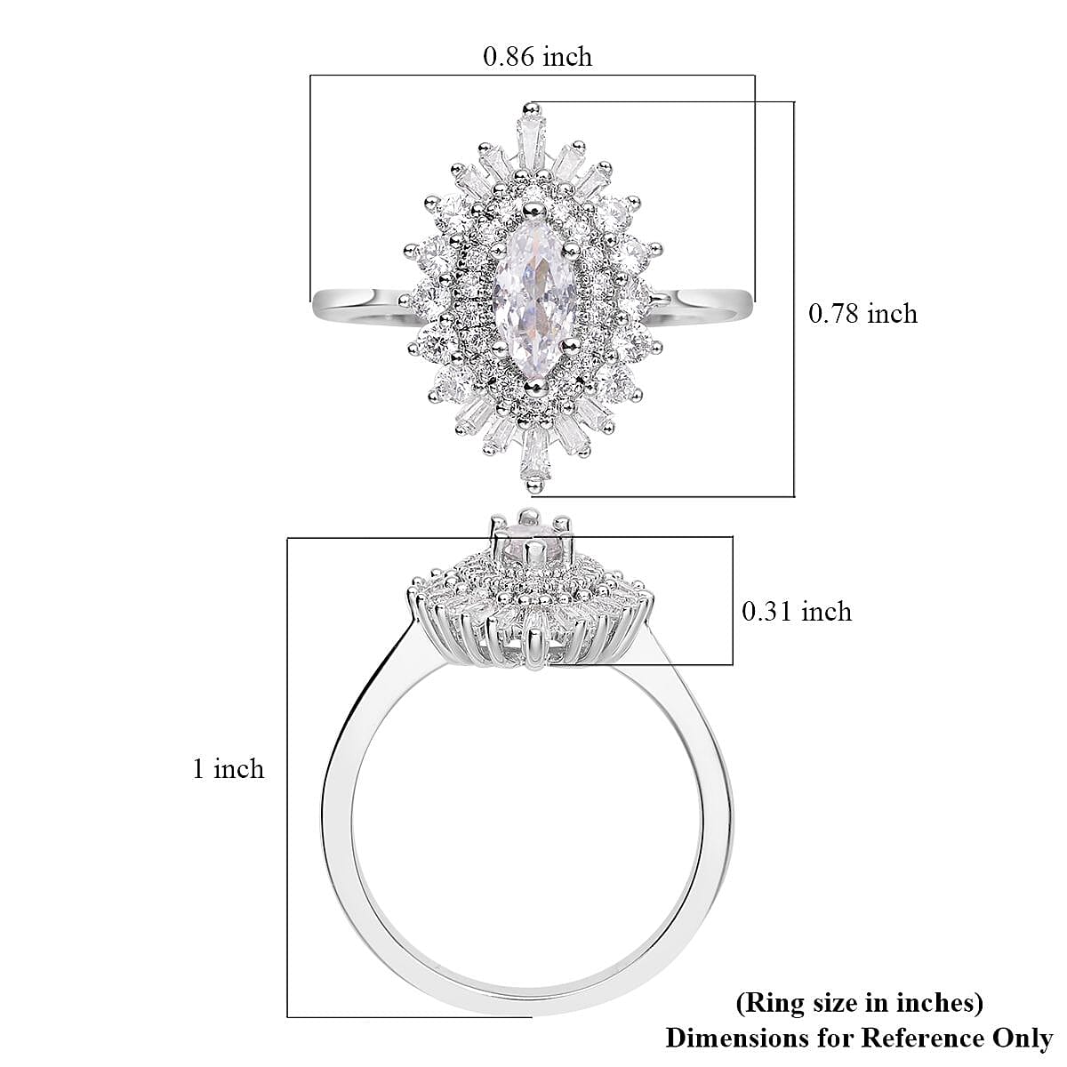 Simulated Diamond Cocktail Ring in Silvertone (Size 10.0) 1.85 ctw