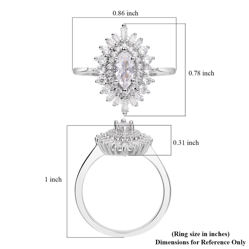 Simulated Diamond Cocktail Ring in Silvertone (Size 10.0) 1.85 ctw