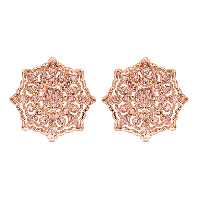 Pink Diamond Earrings, Natural Pink Diamond Earrings, Uncut Diamond Earrings, Sterling Silver Earrings, Latch Back Earrings, Floral Earrings 0.50 ctw