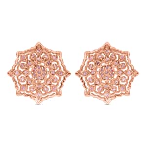 Pink Diamond Earrings, Natural Pink Diamond Earrings, Uncut Diamond Earrings, Sterling Silver Earrings, Latch Back Earrings, Floral Earrings 0.50 ctw