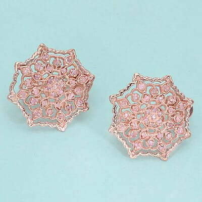 Pink Diamond Earrings, Natural Pink Diamond Earrings, Uncut Diamond Earrings, Sterling Silver Earrings, Latch Back Earrings, Floral Earrings 0.50 ctw
