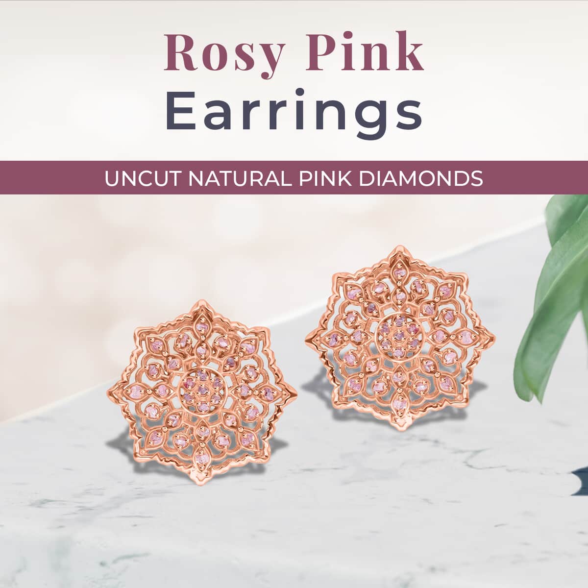 Pink Diamond Earrings, Natural Pink Diamond Earrings, Uncut Diamond Earrings, Sterling Silver Earrings, Latch Back Earrings, Floral Earrings 0.50 ctw image number 2