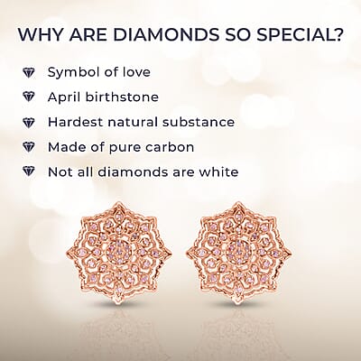 Pink Diamond Earrings, Natural Pink Diamond Earrings, Uncut Diamond Earrings, Sterling Silver Earrings, Latch Back Earrings, Floral Earrings 0.50 ctw