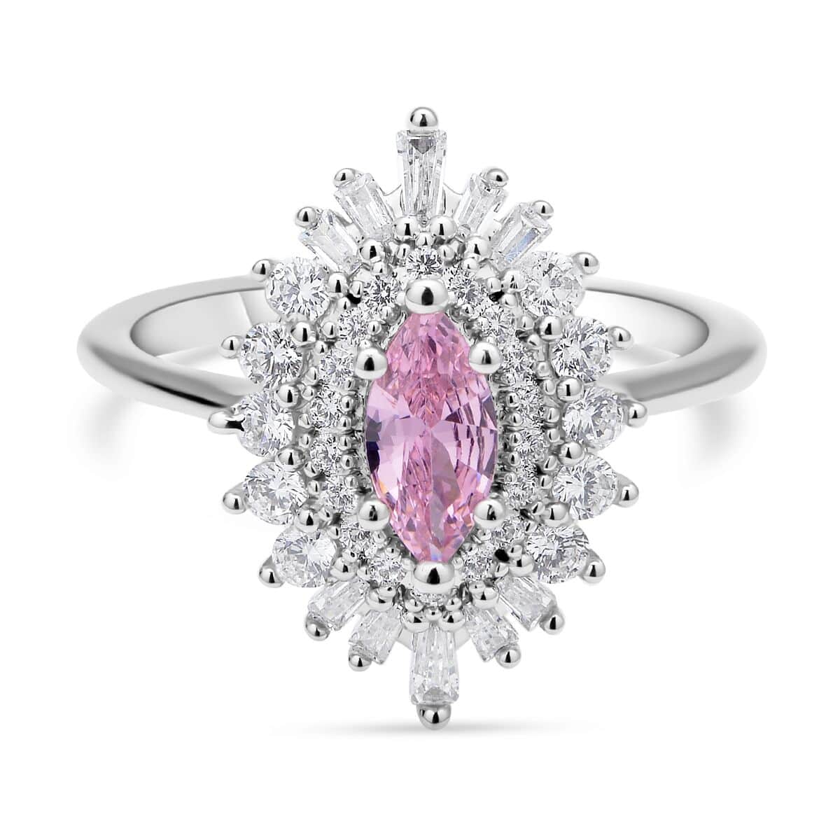 Simulated Pink and White Diamond Cocktail Ring in Silvertone (Size 8.0) 1.85 ctw image number 0