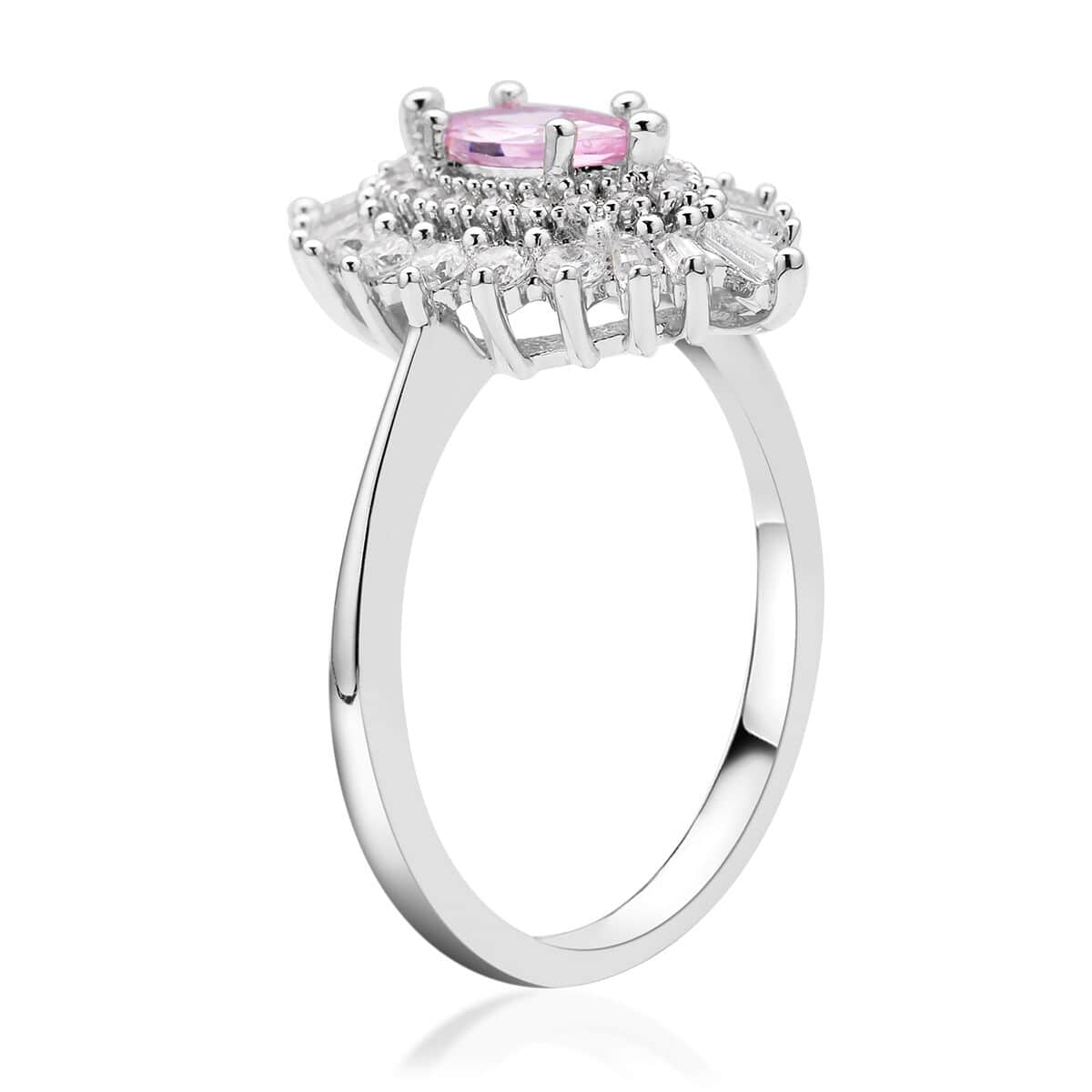 Simulated Pink and White Diamond Cocktail Ring in Silvertone (Size 8.0) 1.85 ctw image number 3