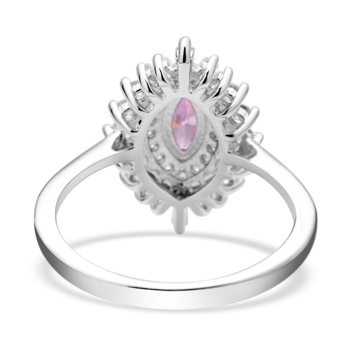 Simulated Pink and White Diamond Cocktail Ring in Silvertone (Size 8.0) 1.85 ctw image number 4