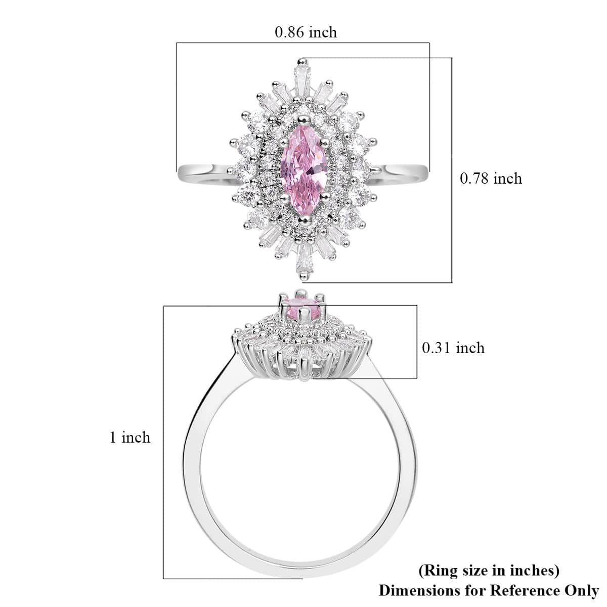 Simulated Pink and White Diamond Cocktail Ring in Silvertone (Size 8.0) 1.85 ctw image number 5