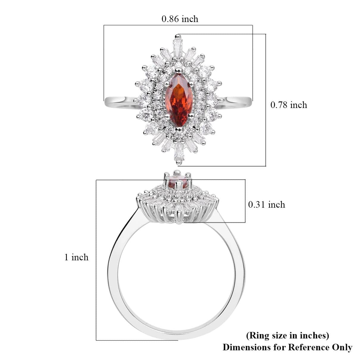 Simulated Garnet and White Diamond Cocktail Ring in Silvertone (Size 7.0) 1.85 ctw image number 5